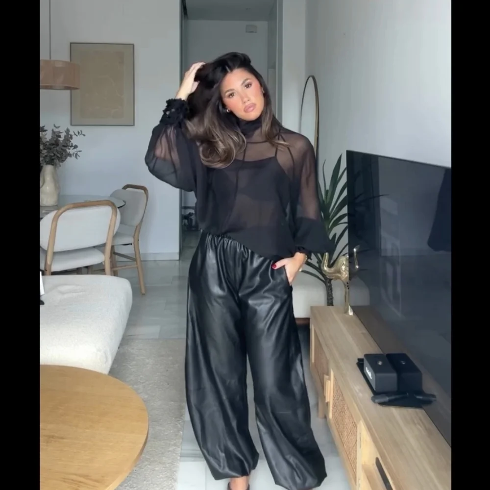 Zara Faux Leather Balloon Pants Black Size S
